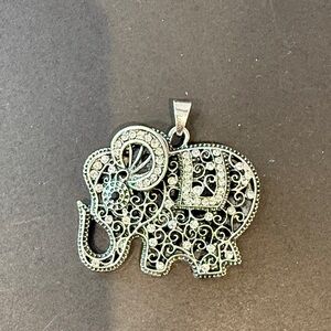 Elegant Large Silver Tone Elephant Pendant